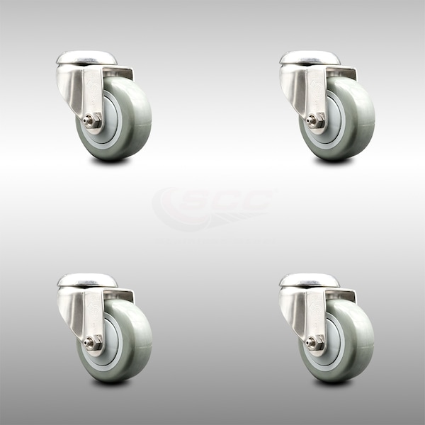 3 Inch 316SS Gray Polyurethane Wheel Swivel Bolt Hole Caster Set